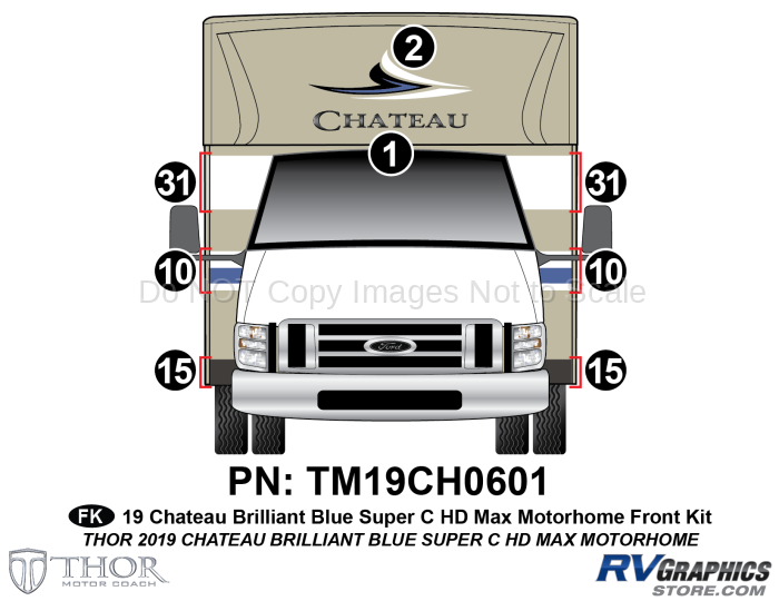 8 Piece Chateau HDMax Blue Motorhome Front Graphics Kit