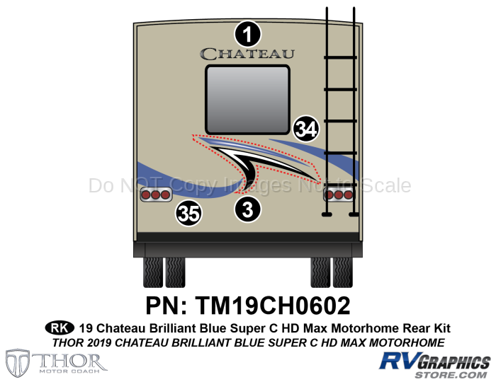 4 Piece Chateau HDMax Blue Motorhome Rear Graphics Kit
