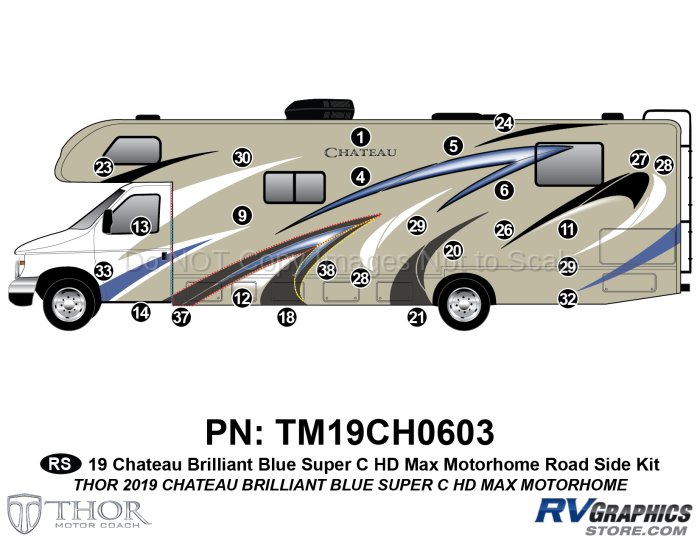 25 Piece Chateau HDMax Blue Motorhome Roadside Graphics Kit