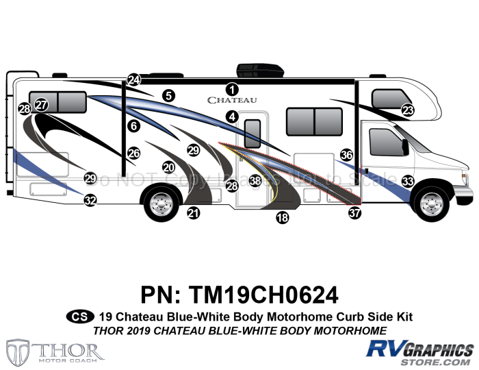 25 Piece Chateau Blue on Whitebody Motorhome Curbside Graphics Kit