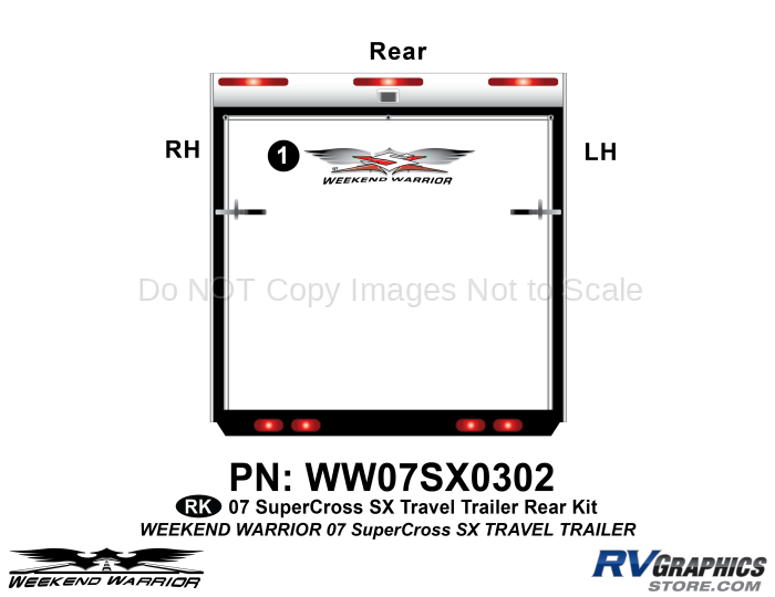 1 Piece 2007-2009 SuperCross SX Travel Trailer Rear Graphics Kit