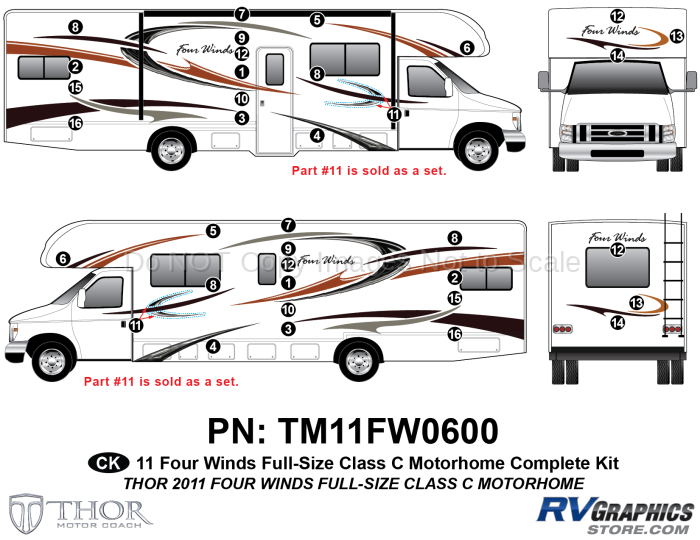 36 Piece 2011 Four Winds Full Size Class C Complete Graphics Kit