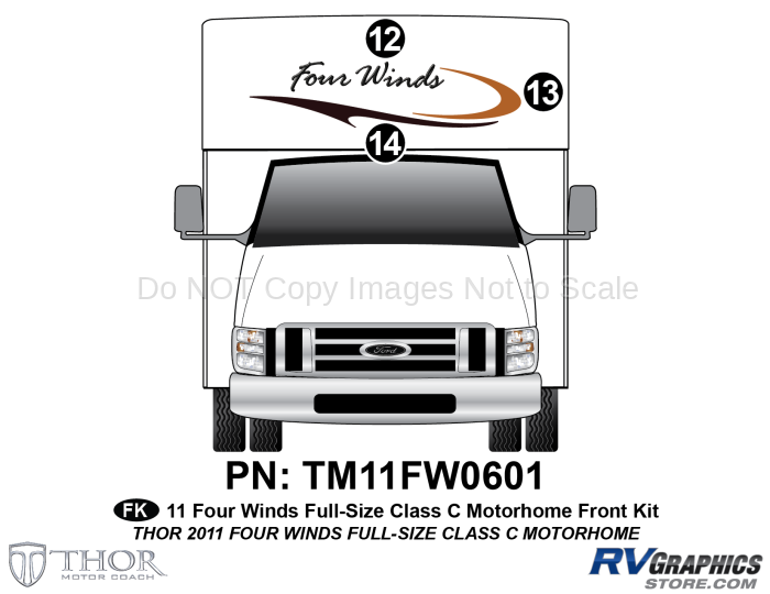 3 Piece 2011 Four Winds Full Size Class C Front Graphics Kit