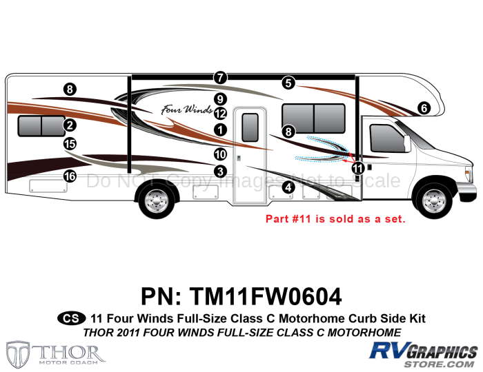 15 Piece 2011 Four Winds Full Size Class C Curbside Graphics Kit