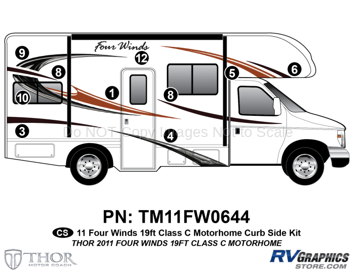 10 Piece 2011 Four Winds 19' Class C Curbside Graphics Kit