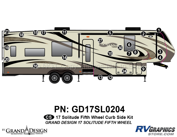 24 Piece 2017 Solitude Fifth Wheel Curbside Graphics Kit