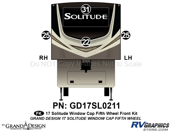 5 Piece 2017 Solitude Fifth Wheel Front Window Front Graphics Kit