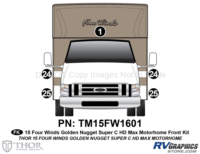 5 Piece 2015 Four Winds MH Super C Golden Nugget Front Graphics Kit