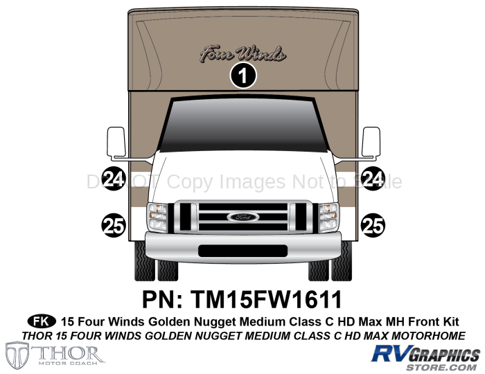 5 Piece 2015 Four Winds MH Medium Golden Nugget Front Graphics Kit
