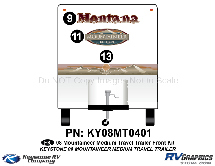 2 Piece 2008 Mountaineer Medium Travel Trailer Front Graphics Kit
