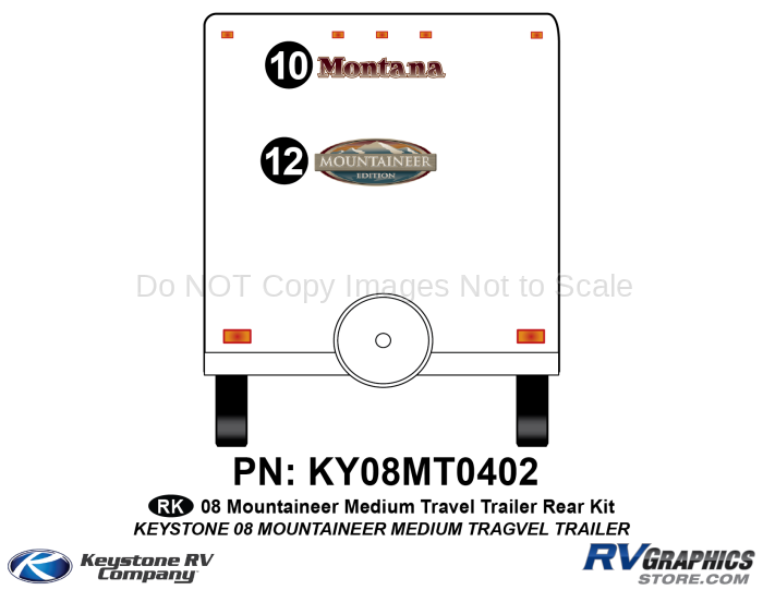 1 Piece 2008 Mountaineer Medium Travel Trailer Rear Graphics Kit