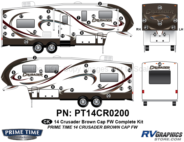 52 Piece 2014 Crusader Brown Cap Fifth Wheel Complete Graphics Kit