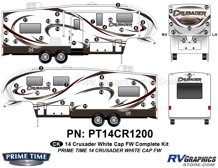 52 Piece 2014 Crusader White Cap Fifth Wheel Complete Graphics Kit