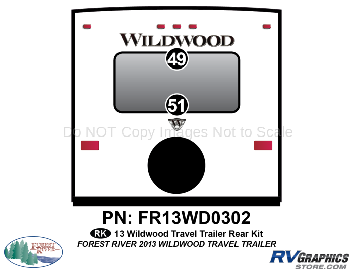 2 Piece 2013 Wildwood Travel Trailer Rear Graphics Kit