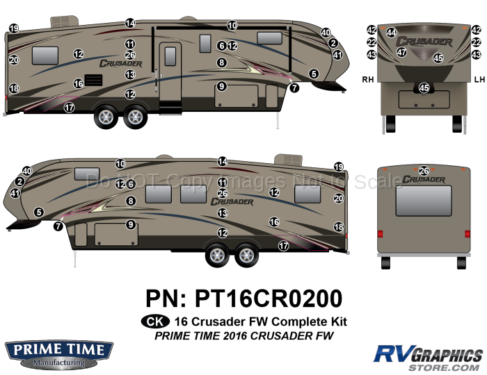 53 Piece 2016 Crusader Fifth Wheel Complete Graphics Kit