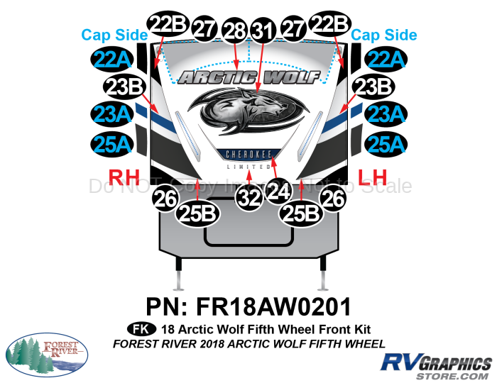 20 Piece 2018 Arctic Wolf Fifth Wheel Front Graphics Kit