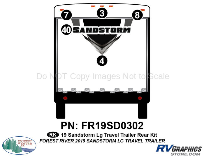 5 Piece 2019 Sandstorm Lg Travel Trailer Rear Graphics Kit