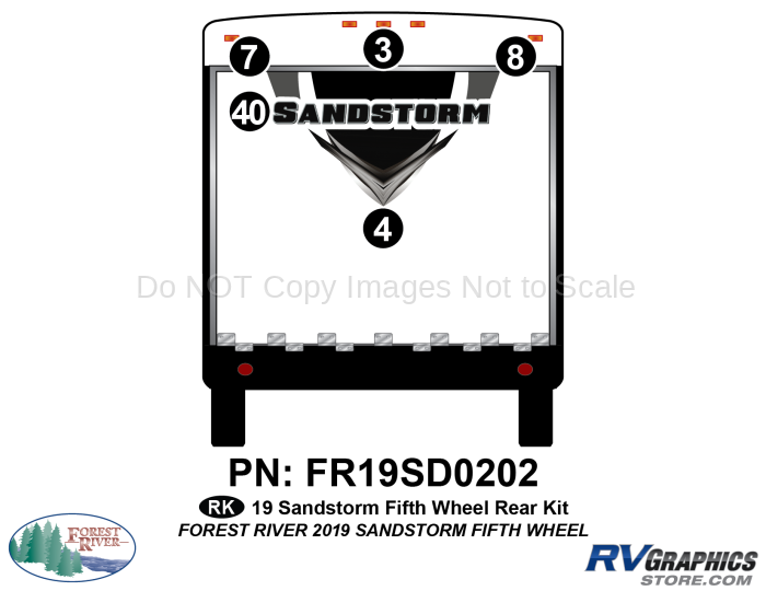 5 Piece 2019 Sandstorm Fifth Wheel Rear Graphics Kit