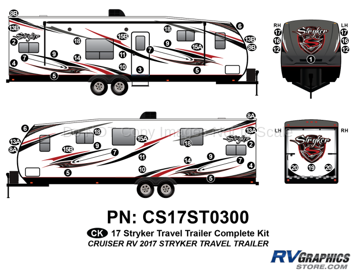 51 Piece 2017 Stryker Travel Trailer Complete Graphics Kit