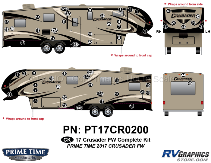 55 Piece 2017 Crusader Fifth Wheel Complete Graphics Kit