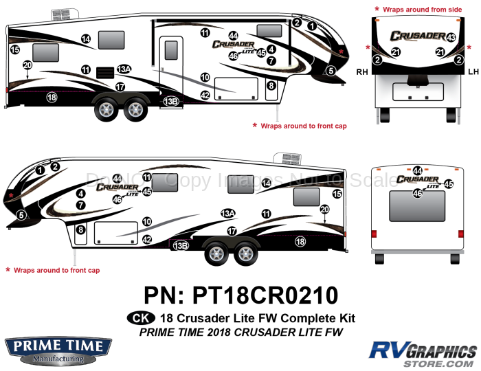 46 Piece 2018 Crusader Lite Fifth Wheel Complete Graphics Kit