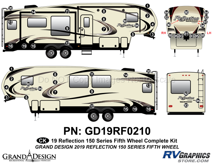 56 Piece 2019 Reflection 150 Series Fifth Wheel Complete Graphics Kit