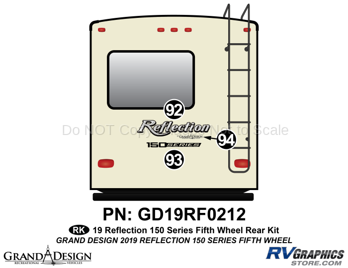 3 Piece 2019 Reflection 150 Series Fifth Wheel Rear Graphics Kit