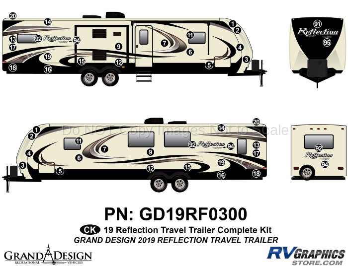 44 Piece 2019 Reflection Travel Trailer Complete Graphics Kit