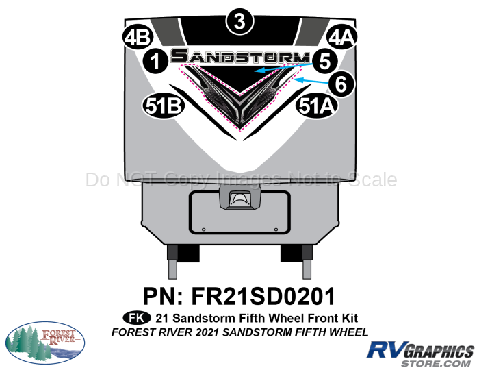 8 Piece 2021 Sandstorm Fifth Wheel Front Graphics Kit