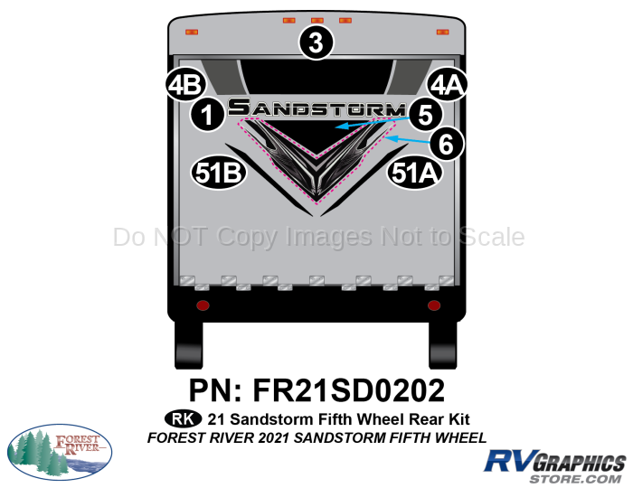 8 Piece 2021 Sandstorm Fifth Wheel Rear Graphics Kit