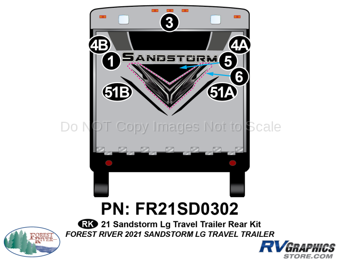 8 Piece 2021 Sandstorm Lg Travel Trailer Rear Graphics Kit