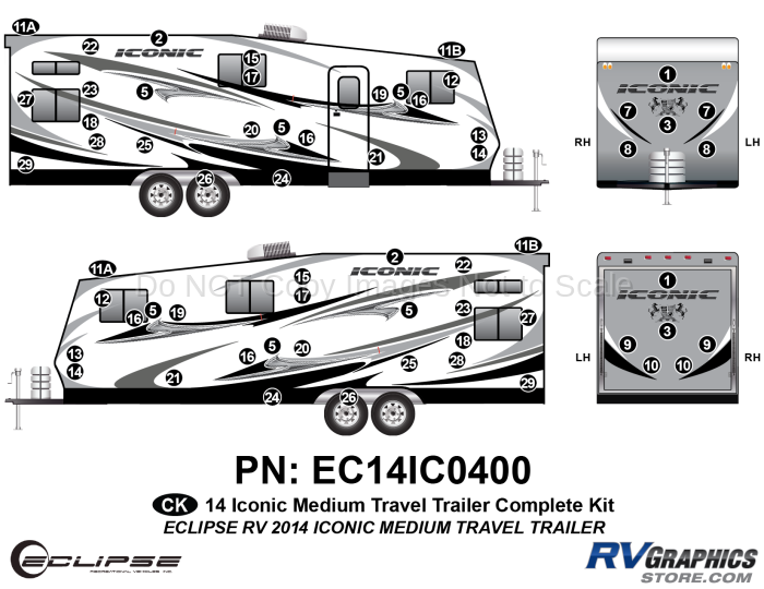 62 Piece 2014 Iconic Med Travel Trailer Complete Graphics Kit