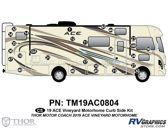 27 Piece 2019 ACE Motorhome Neutral Version Curbside Graphics Kit