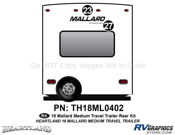 2 Piece 2018 Mallard Medium Travel Trailer Rear Graphics Kit