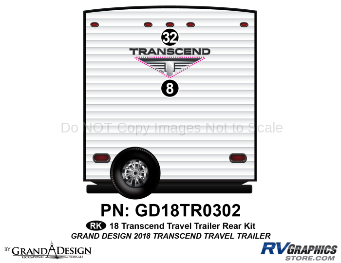 2 Piece 2018 Transcend Travel Trailer Rear Graphics Kit