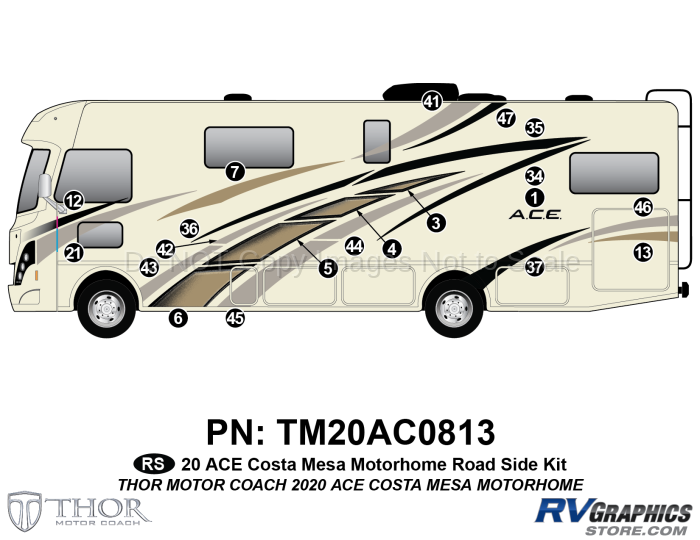 20 Piece 2020 ACE Motorhome Gold Roadside Graphics Kit