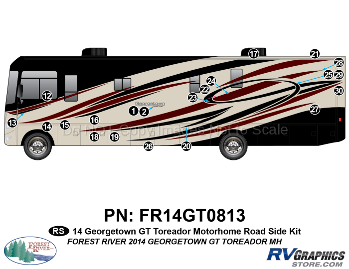 21 Piece 2014 Georgetown Motorhome Red Version Roadside Graphics Kit