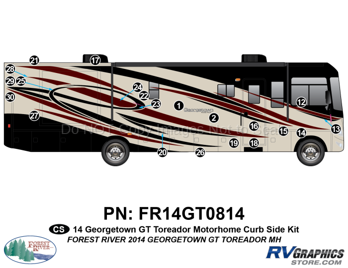 21 Piece 2014 Georgetown Motorhome Red Version Curbside Graphics Kit