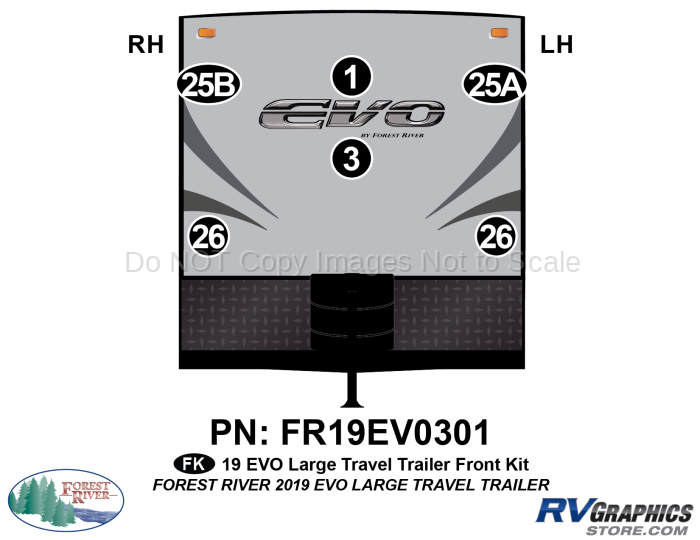 6 Piece 2019 EVO Lg Travel Trailer Front Graphics Kit