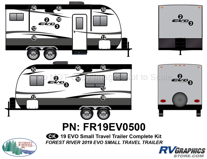 22 Piece 2019 EVO Small Travel Trailer Complete Graphics Kit