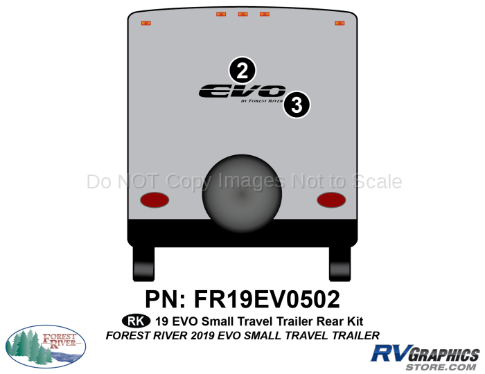 2 Piece 2019 EVO Small Travel Trailer Rear Graphics Kit