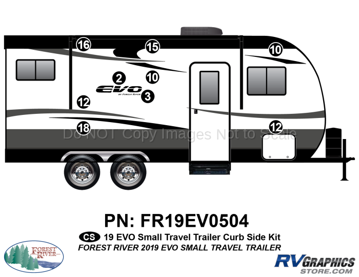 9 Piece 2019 EVO Small Travel Trailer Curbside Graphics Kit