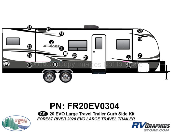 18 Piece 2020 EVO Large Travel Trailer Curbside Graphics Kit