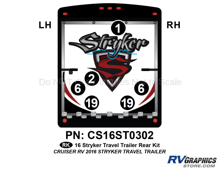 6 Piece 2016 Stryker Travel Trailer Rear Graphics Kit