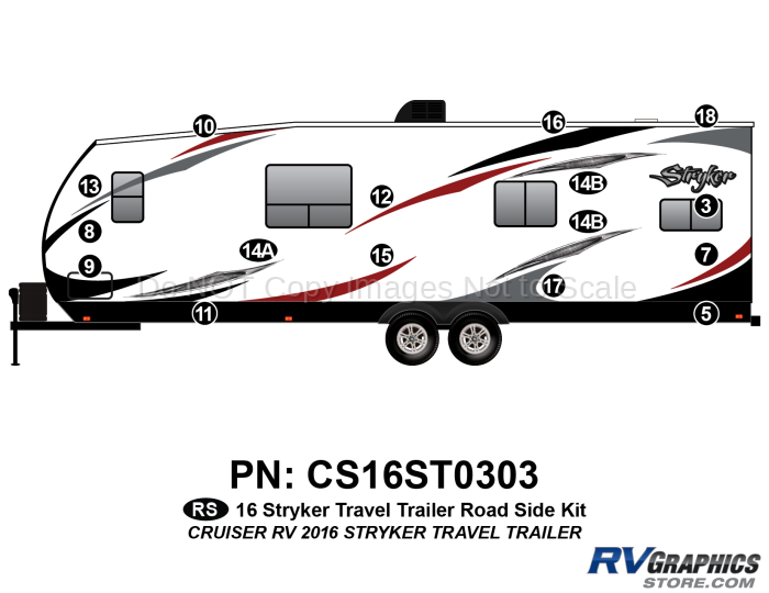 16 Piece 2016 Stryker Travel Trailer Roadside Graphics Kit