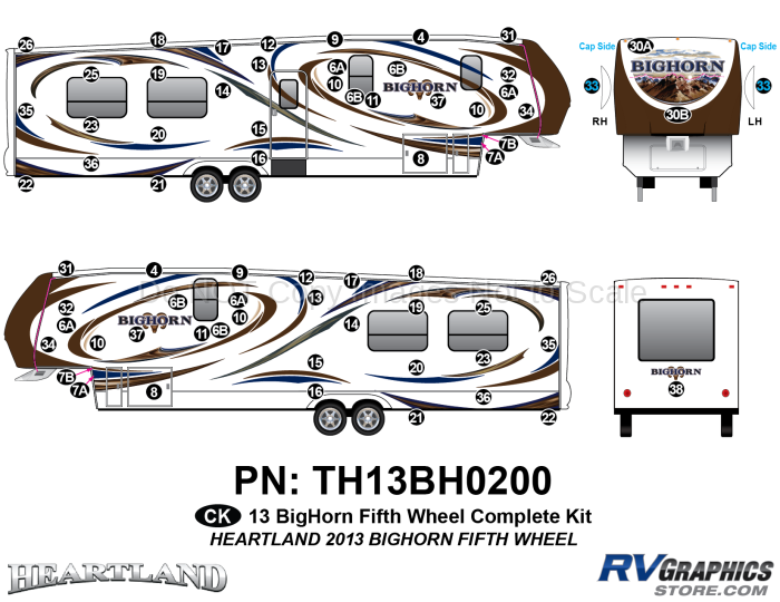 69 Piece 2013 Bighorn Fifth Wheel Complete Graphics Kit