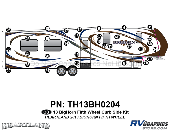 32 Piece 2013 Bighorn Fifth Wheel Curbside Graphics Kit
