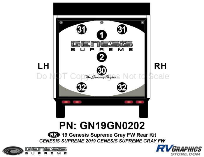 7 Piece 2019 Genesis Fifth Wheel GRAY Rear Graphics Kit