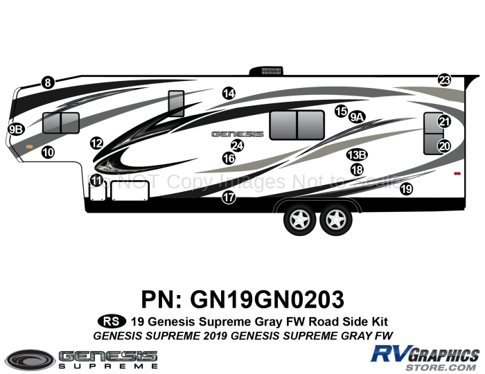 17 Piece 2019 Genesis Fifth Wheel GRAY Roadside Graphics Kit