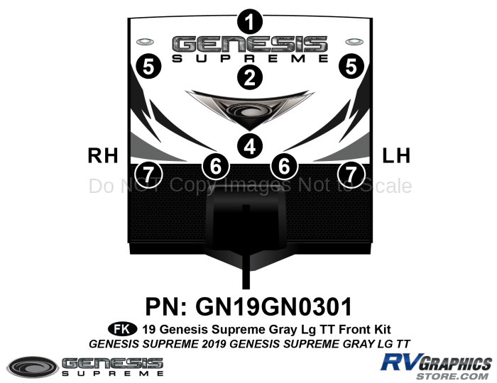 9 Piece 2019 Genesis Lg Travel Trailer GRAY Front Graphics Kit